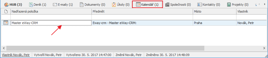 Calendar tab