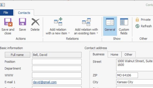 BUSINESS CONTACTS WELL ORGANIZED