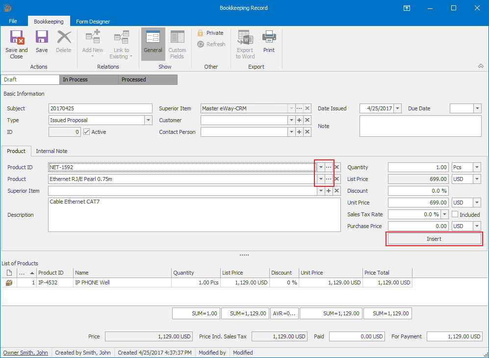 Bookkeeping Record Modification