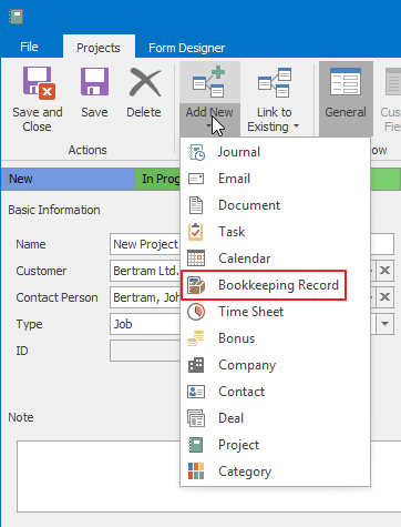 New Bookkeeping record