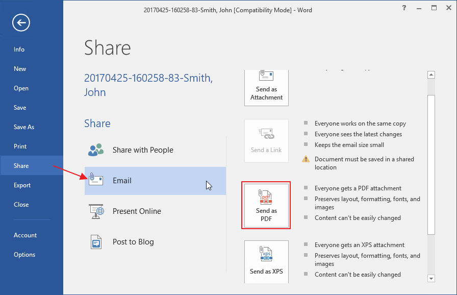 Share email as a PDF