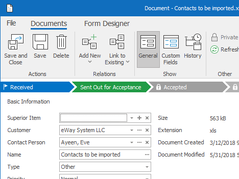 Document dialog in eWay-CRM