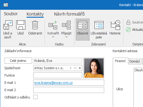 Okno kontaktu v eWay-CRM