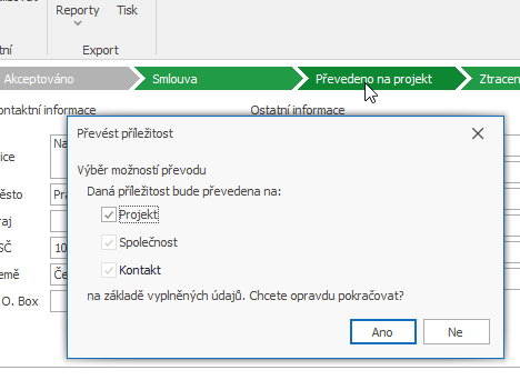 Převést příležitost na projekt