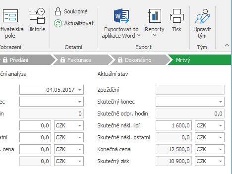 Cena na projektu počítaná doklady