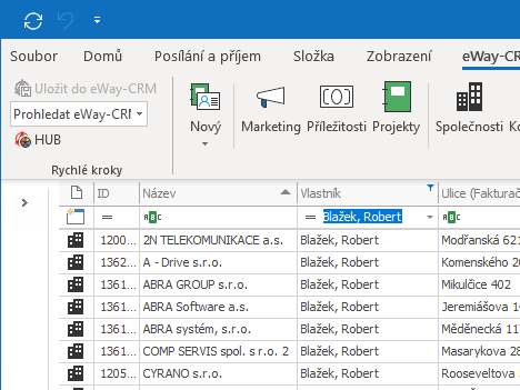 Seznam společností v eWay-CRM