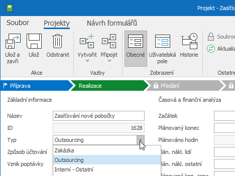 Změna typu projektu