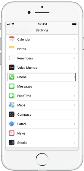 Phone Section of Settings