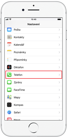 Nastavení - sekce Telefon