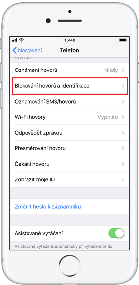 Blokování hovorů a identifikace