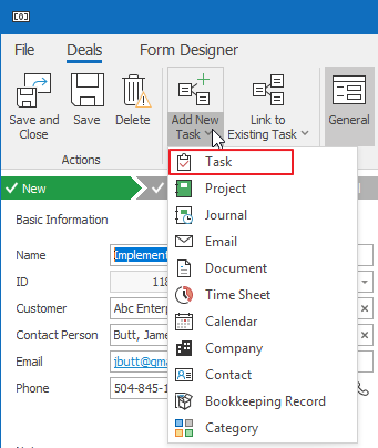 Add New Task From Deal