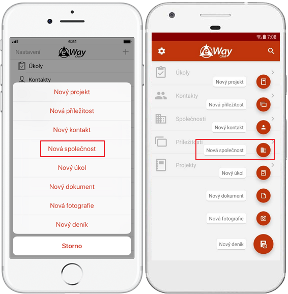 Nová společnost v eWay-CRM Mobile