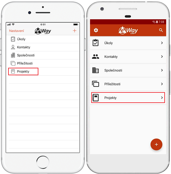 Modul projekty v eWay-CRM Mobile