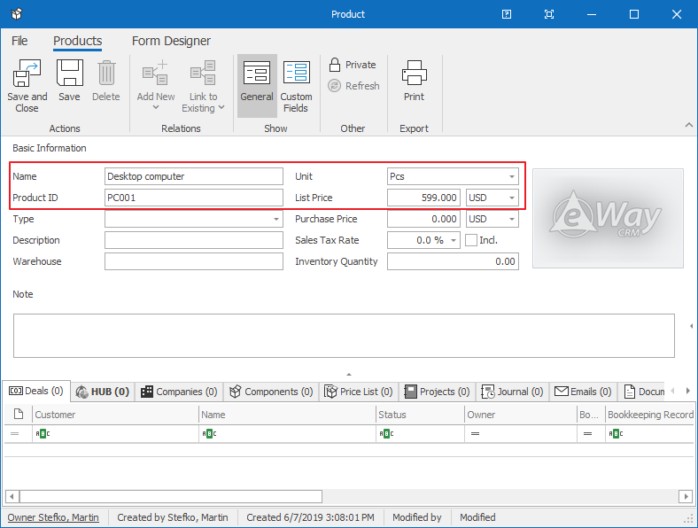 Fill Values of Product