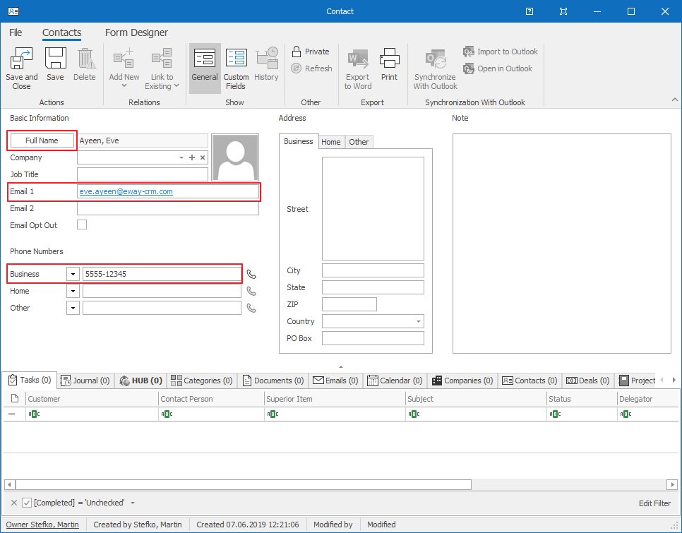 Fill Values of Contact