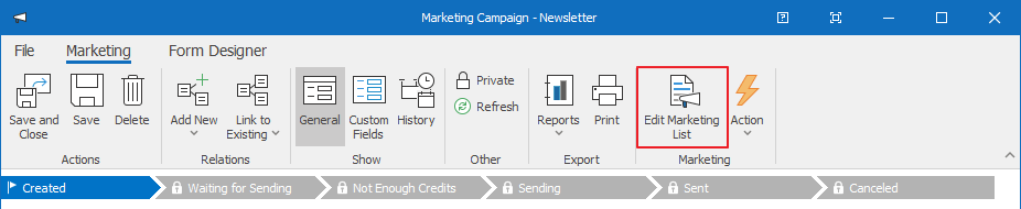 Edit Marketing List