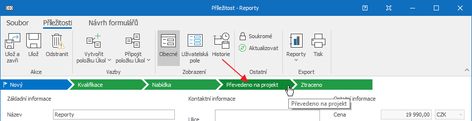 Převést na projekt