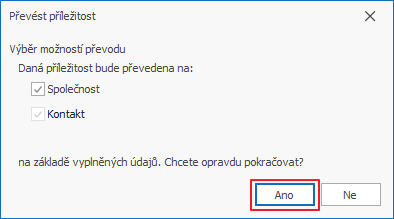 Převést na společnost a kontakt