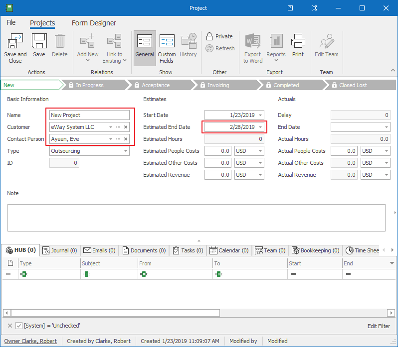 Pre-filled Values on Project