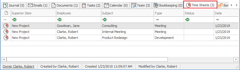 Time Sheets Tab