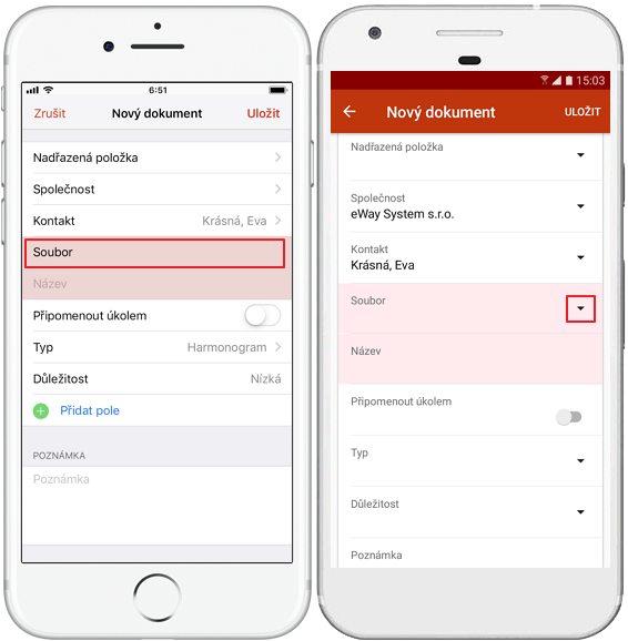 Vybrat dokument v eWay-CRM Mobile