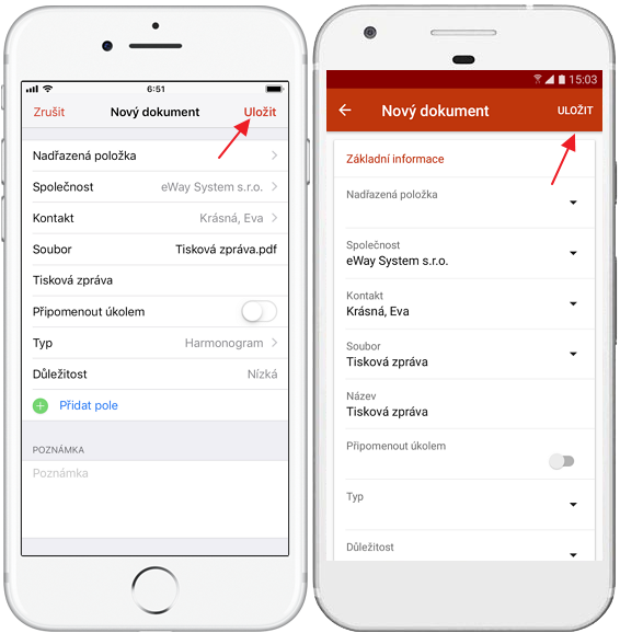 Uložit dokument v eWay-CRM Mobile