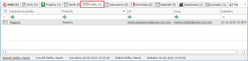 Záložka E-maily na příležitosti