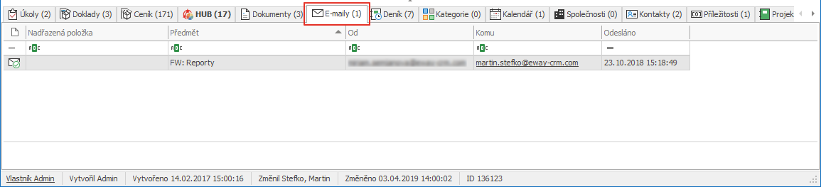 Záložka e-maily na spoločnosti