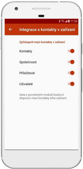 Výběr integrovaných modulů v eWay-CRM Mobile