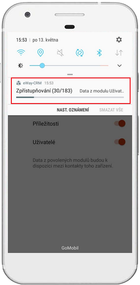 Sdílení kontaktů eWay-CRM Mobile