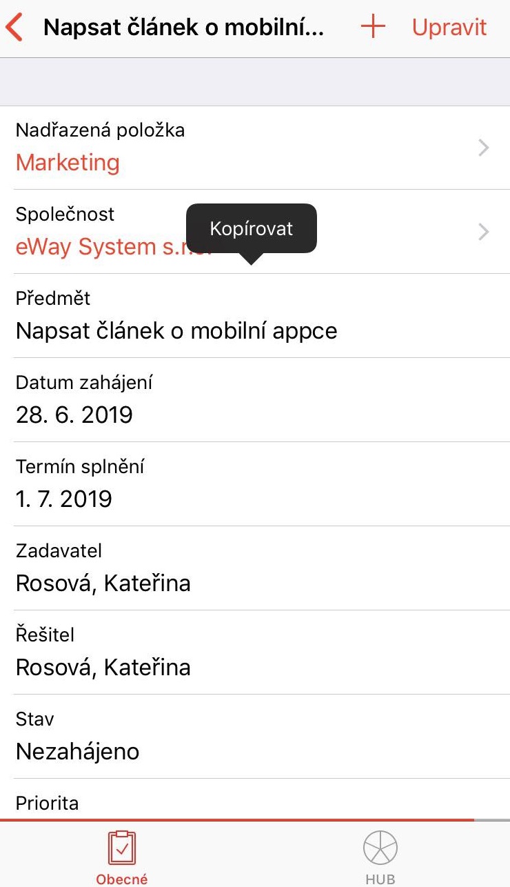 kopírování z eWay-CRM mobile