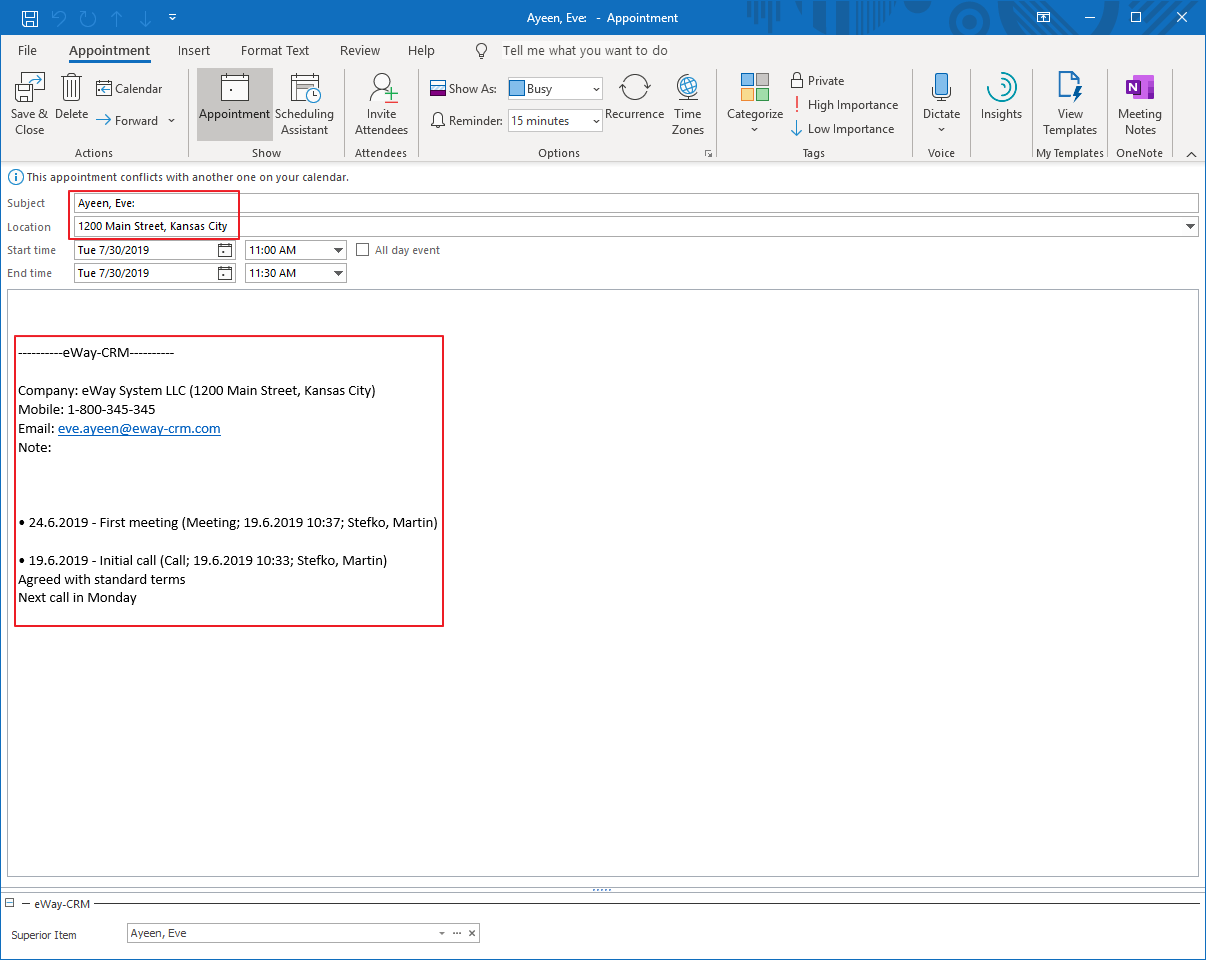 How to Assign Calendar Events to Contacts | eWay-CRM in Outlook