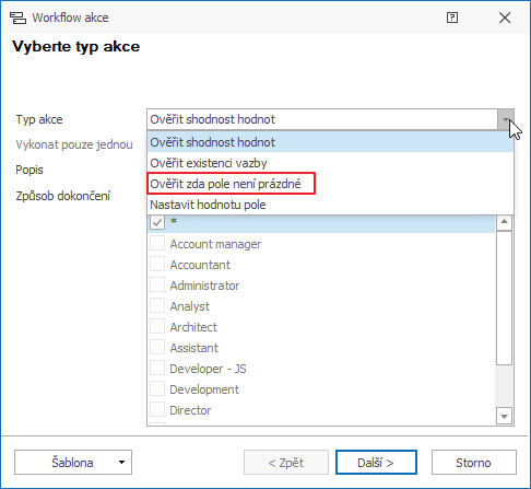 Vybrat akci Ověřit zda pole není prázdné