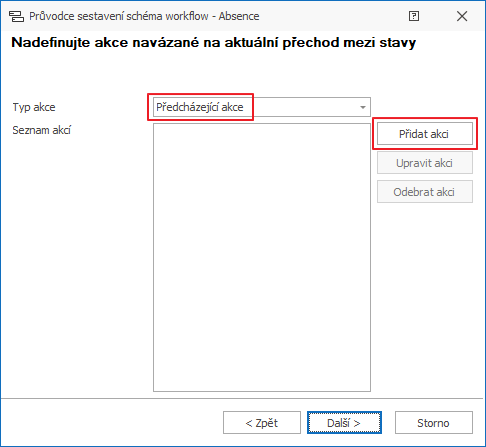 Přidat předcházející akci