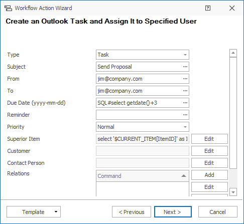 Create Task Action Example