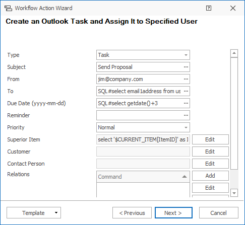 Create Task Action Example