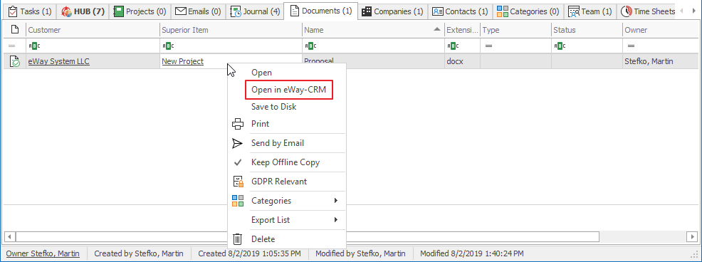 Open Document in eWay-CRM