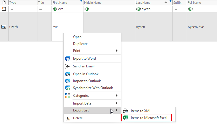 Export Contact to Excel