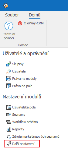 Ostatní nastavení v Administrační aplikaci