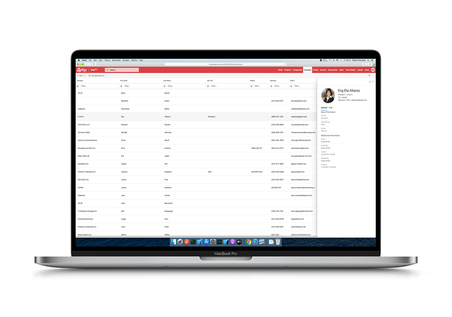 eWay-CRM Web Contact Preview Panel on Mac