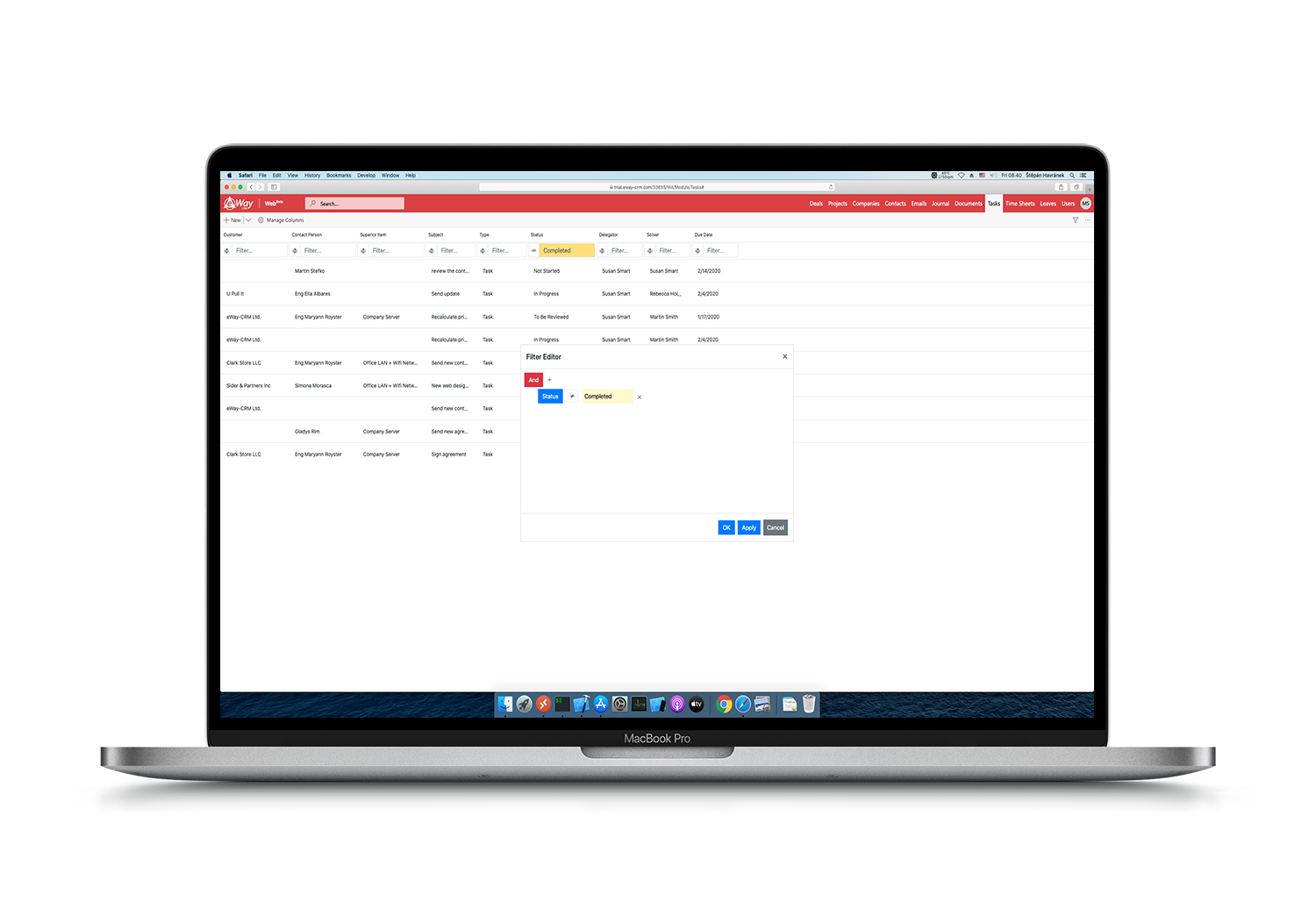 eWay-CRM Web Task List Filter Editor on Mac