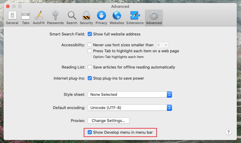 Safari Advanced Preferences