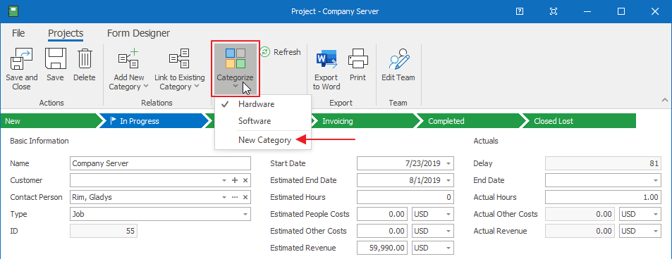 Add New Category to Contact