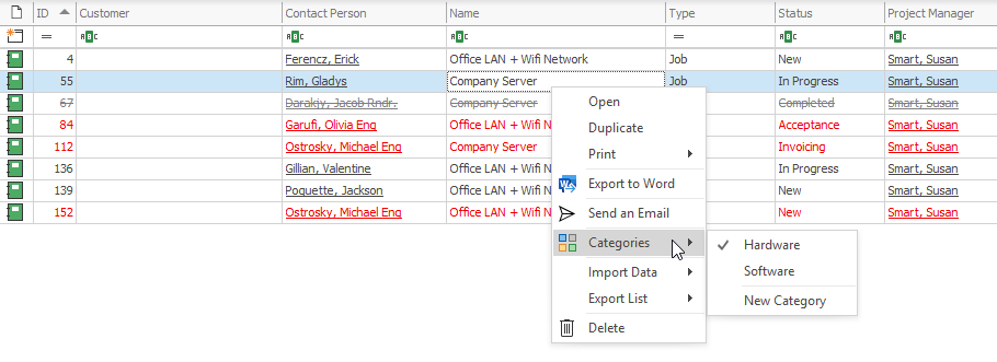 Add Category Using Context Menu