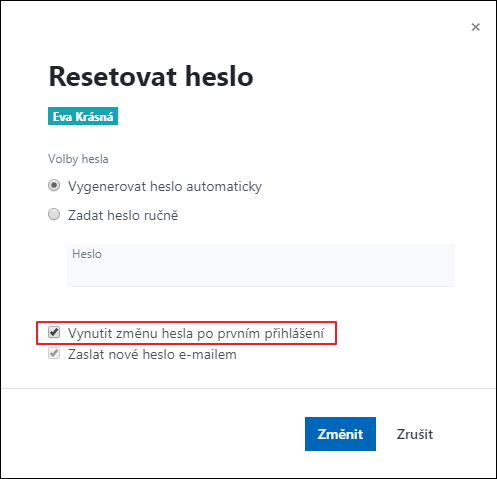 Vynutit změnu hesla
