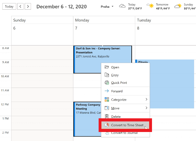 convert calendar to time sheets