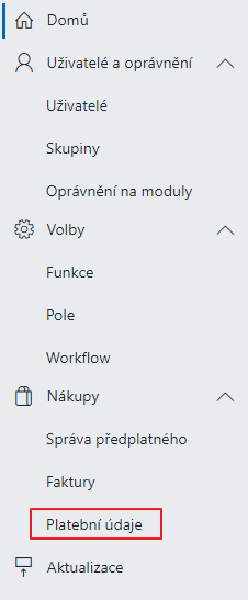 Nákup v Administračním nastavení