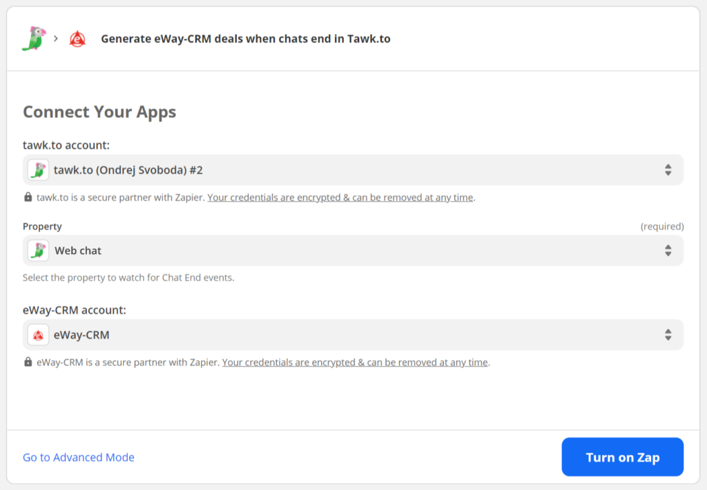 eWay-CRM with Tawk.to integration