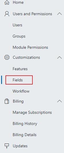 Fields in Administration Settings