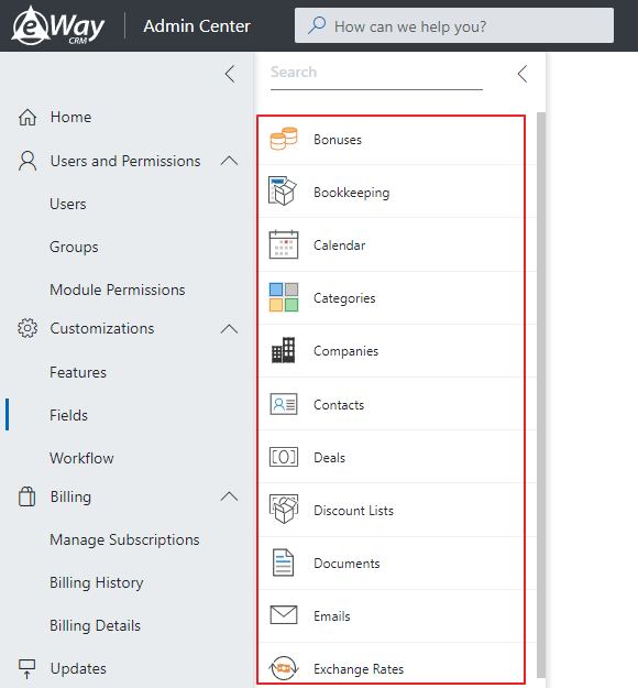 Modules in Custom Fields